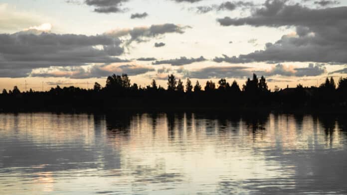 Sunset over lake.