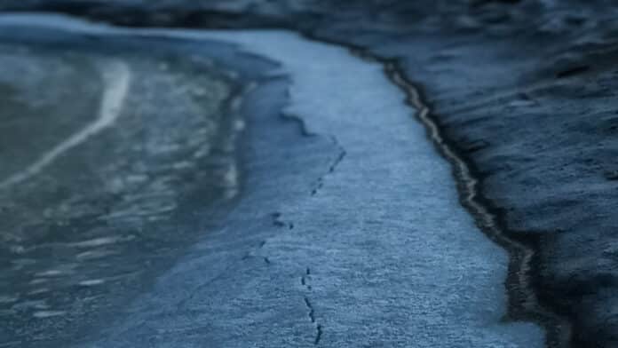 Close-up of a frozen beach.