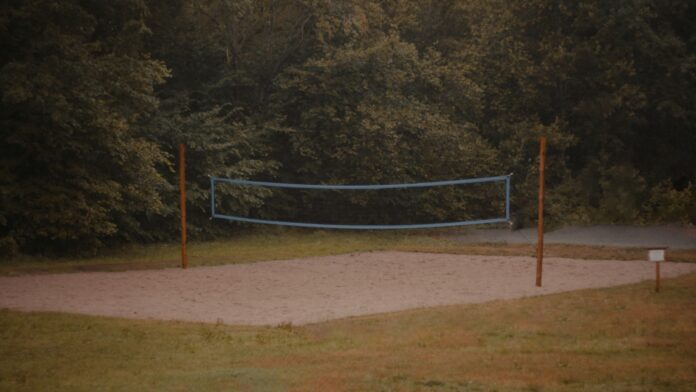 This is a picture of an outdoor volleyball court outside Stockholm.