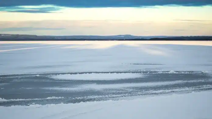 Sunny View Over Icy Lake in Sweden