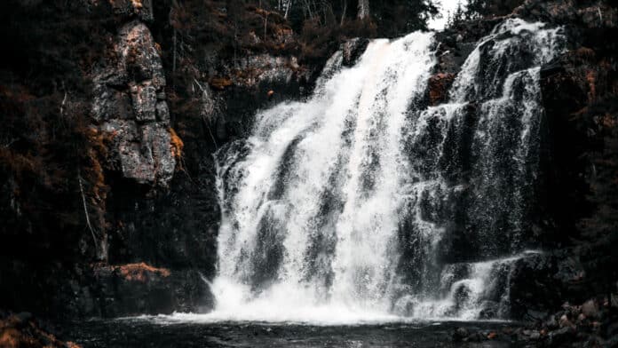 Scenic waterfall in the forest.